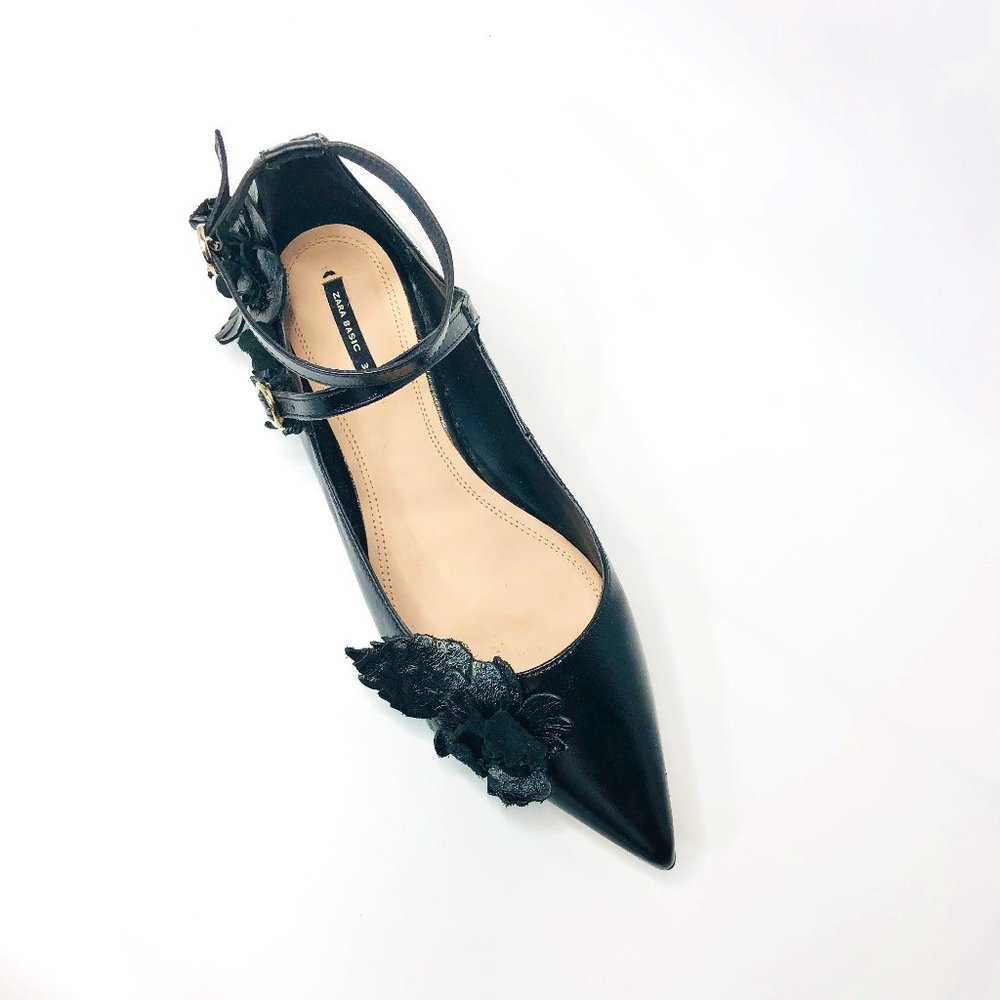 Zara  Black Ballerina w/ Flower Accents - 8.5